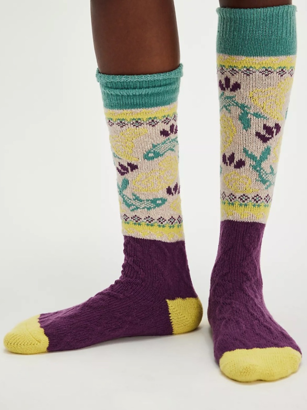 Free People Multicolor Fair Isle Playing Koi Socks Teal, Yellow & Purple